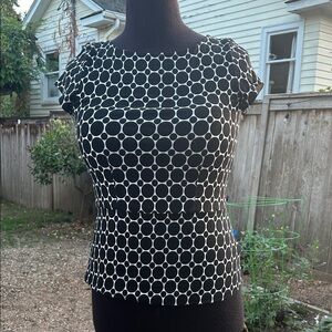 White House Black Market Black and White Circle Pattern Blouse
